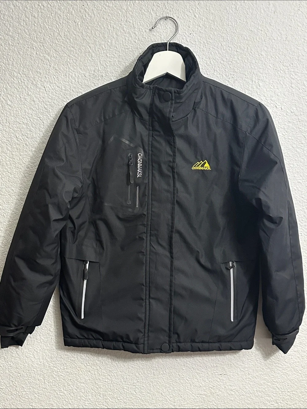 OHSNMAKSL Waterproof Ski Jacket Full Zip Youth Boys Size 8 Black READ